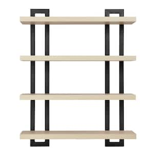 28.4 in. W x 7.6 in. D X 36 in. 4-Tier Floating Bracket Decorative Wall Shelf - Black Metal and White Birch Finish