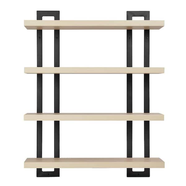DANYA B 28.4 in. W x 7.6 in. D X 36 in. 4-Tier Floating Bracket Decorative Wall Shelf - Black Metal and White Birch Finish