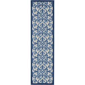 Aloha Gray/Blue 2 ft. x 6 ft. Kitchen Runner Moroccan Modern Indoor/Outdoor Patio Area Rug