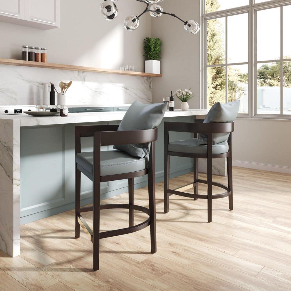 Ritz Gray Faux Leather and Beech Wood Counter Stool