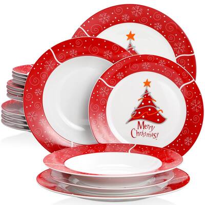 Christmastree 18-Piece Multi-colors Porcelain Christmas Dinnerware Set (Service for 6)