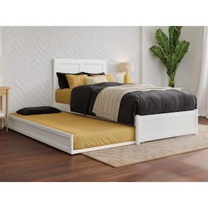 Clayton White Solid Wood Frame Twin XL Platform Bed with Panel Footboard and Twin XL Trundle