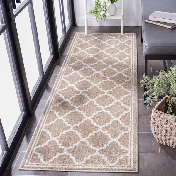 Amherst Wheat/Beige 2 ft. x 13 ft. Border Multi-Trellis Runner Rug