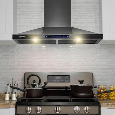 30 in. 343 CFM Convertible Wall Mount Black Stainless Steel Kitchen Range Hood with Touch Panel