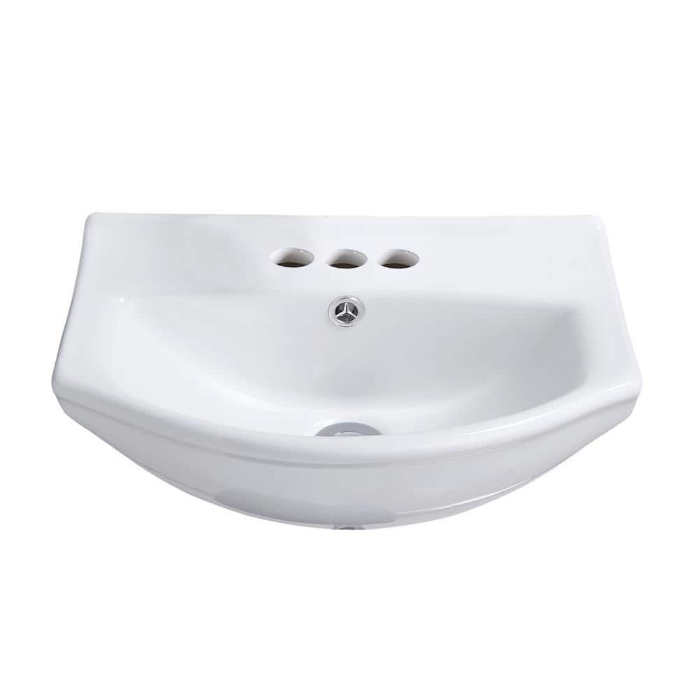 Tahoe White Ceramic Wall-Mount Bathroom Sink with Overflow