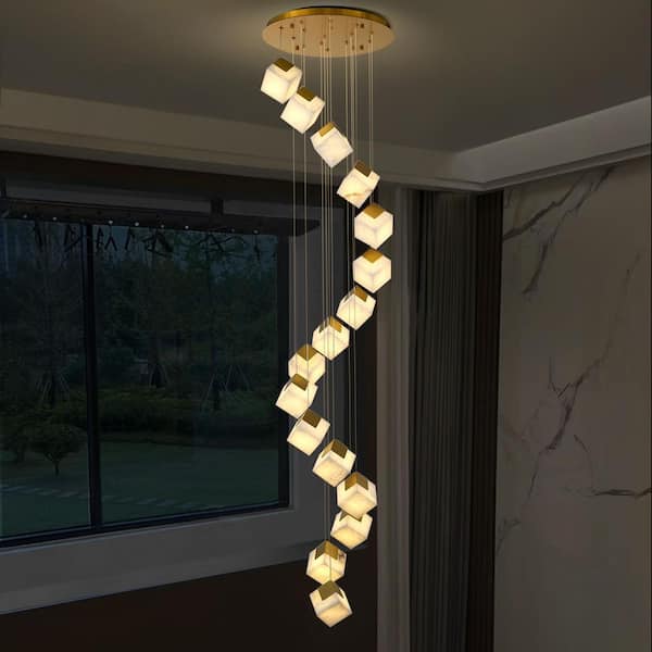 PUYRNF 16 Light Gold Modern Staircase Chandeliers, Marble Large Chandeliers for High Ceilings Living Room Stairway Foyer