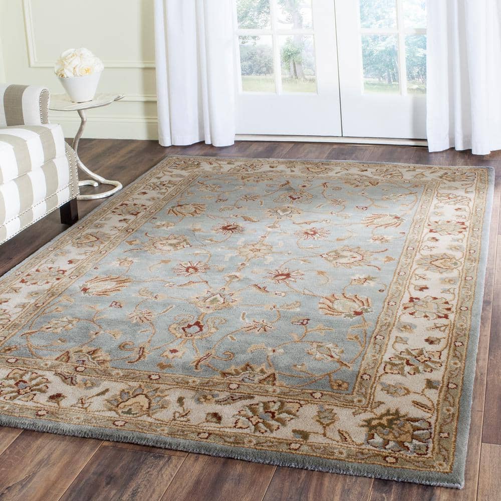 Handmade Blue and Beige Wool Tufted 5' x 7' Area Rug
