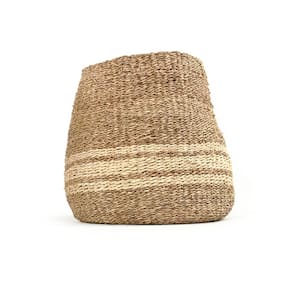 Concave Hand Woven Wicker Seagrass and Palm Leaf with Light Pin Stripes Medium Basket