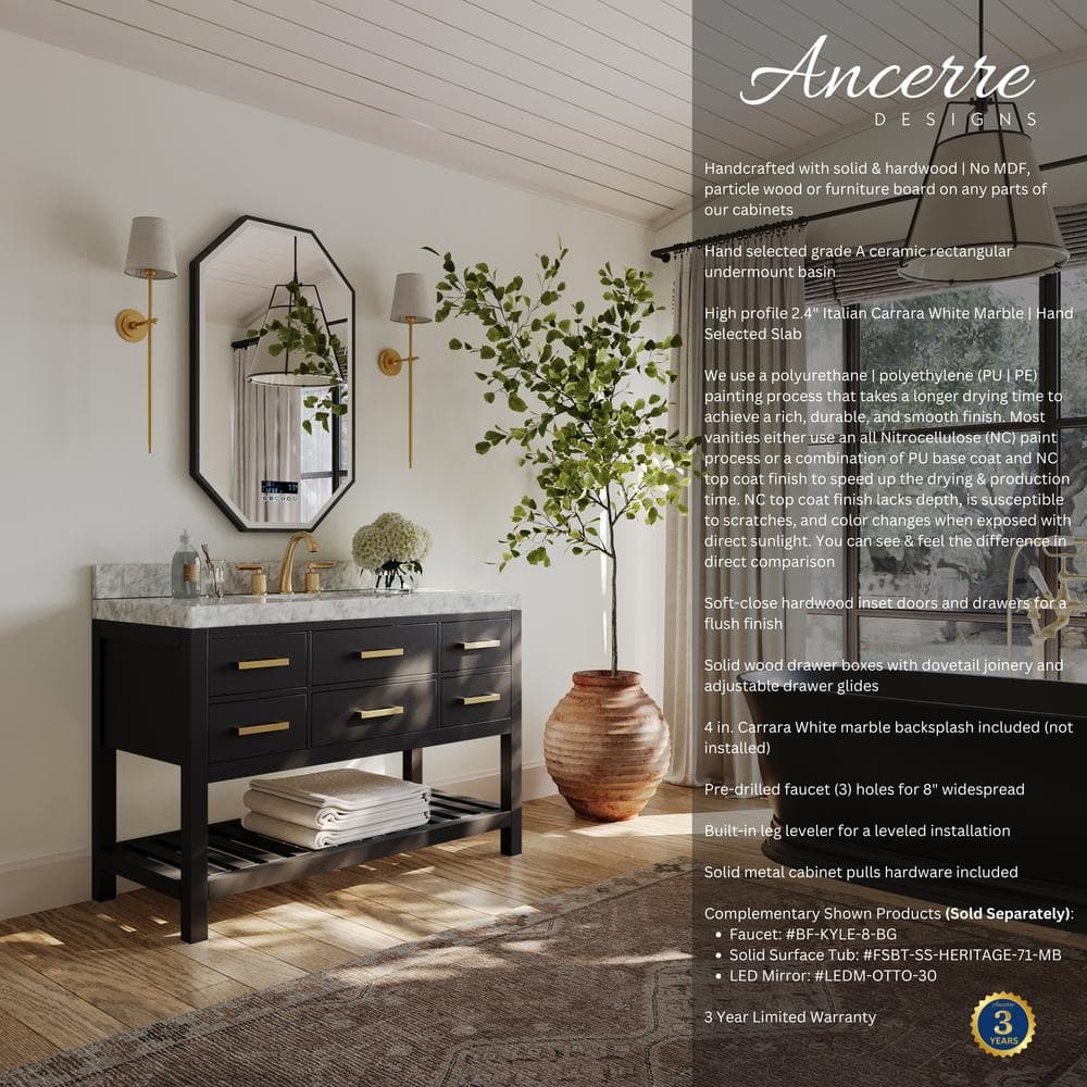 Elizabeth 48'' Black Onyx Vanity with Marble Top