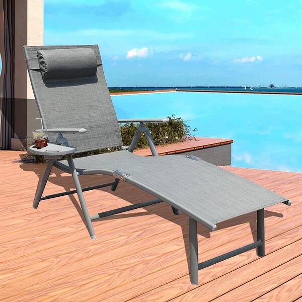 Foldable Beach Chaise Lounge 4 Adjustable Positions Tanning Chair