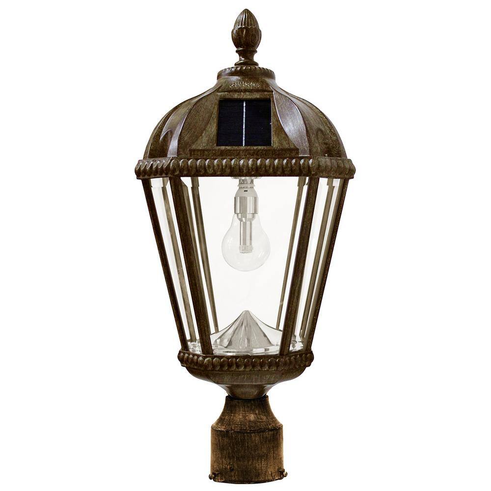GAMA SONIC Royal Bulb Series Single Weathered Bronze Integrated Led Solar  Post Light with in. Fitter and GS Solar LED Light Bulb GS-98B-F-WB The  Home Depot
