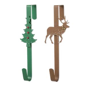 14 in. H 2 Christmas Metal Tree and Reindeer Wreath Hanger (Set of 2)
