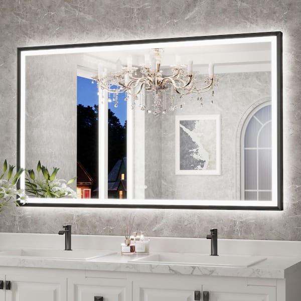 TETOTE 60 in. W x 36 in. H Rectangular Framed LED Lighted Bathroom ...