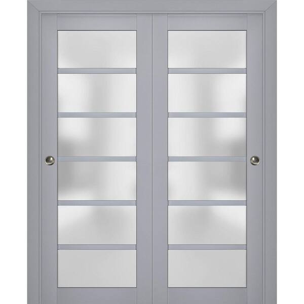 36 in. x 80 in. 2 Panel Matte Grey Finished Solid Wood Sliding Door with Hardware