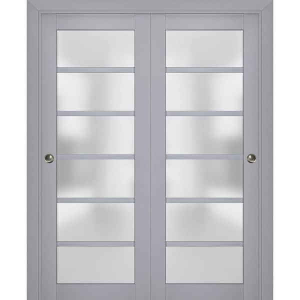 36 in. x 96 in. 2 Panel Matte Grey Finished Solid Wood Sliding Door with Hardware