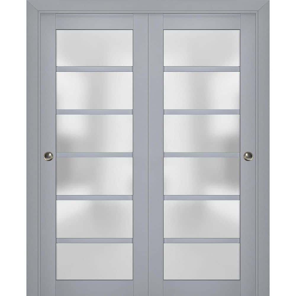 Assembly Required 84 in. x 96 in. 2 Panel Matte Grey Finished Solid Wood Sliding Door with Hardware price history on PriceWatchPro