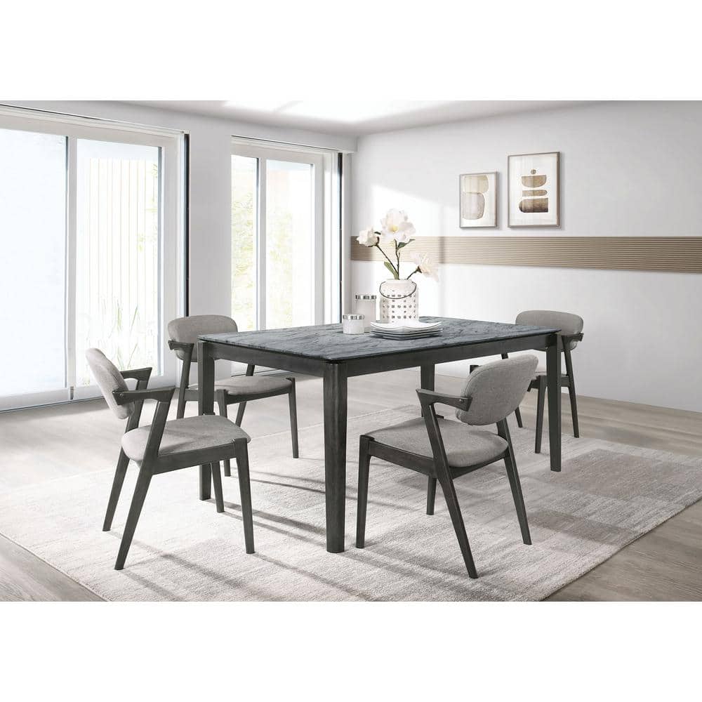 Gray Faux Marble Top 5-Piece Dining Set with Padded Chairs