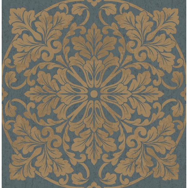 Seabrook Designs Marquette Medallion Metallic Blue & Antique Gold Paper ...