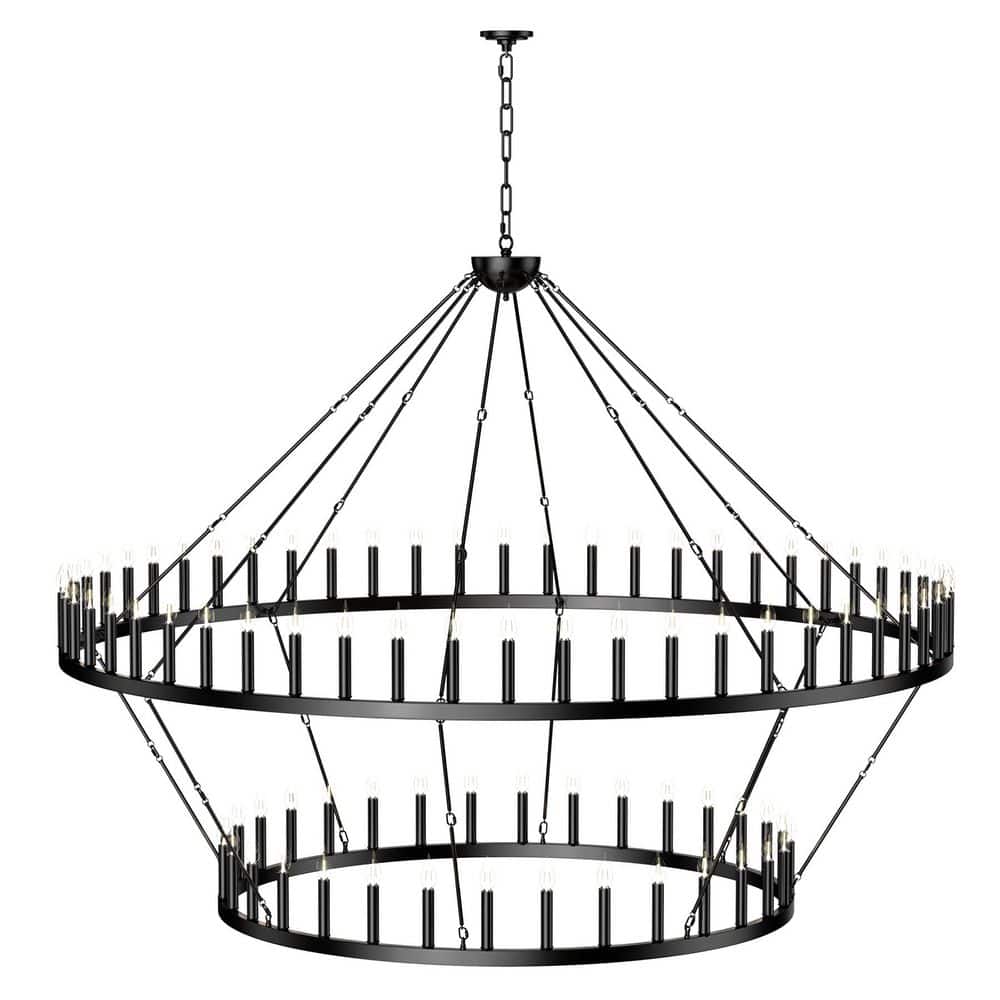 2 Tier Extra Large Wagon Wheel Chandelier, 88-Lights Black Farmhouse Chande