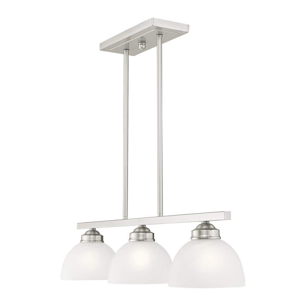 Somerset 3-Light Brushed Nickel Island Pendant with Satin Glass