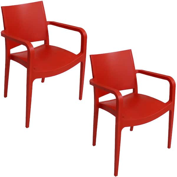 Sunnydaze Landon Red Plastic Indoor Outdoor Dining Armchair (2-Pack)