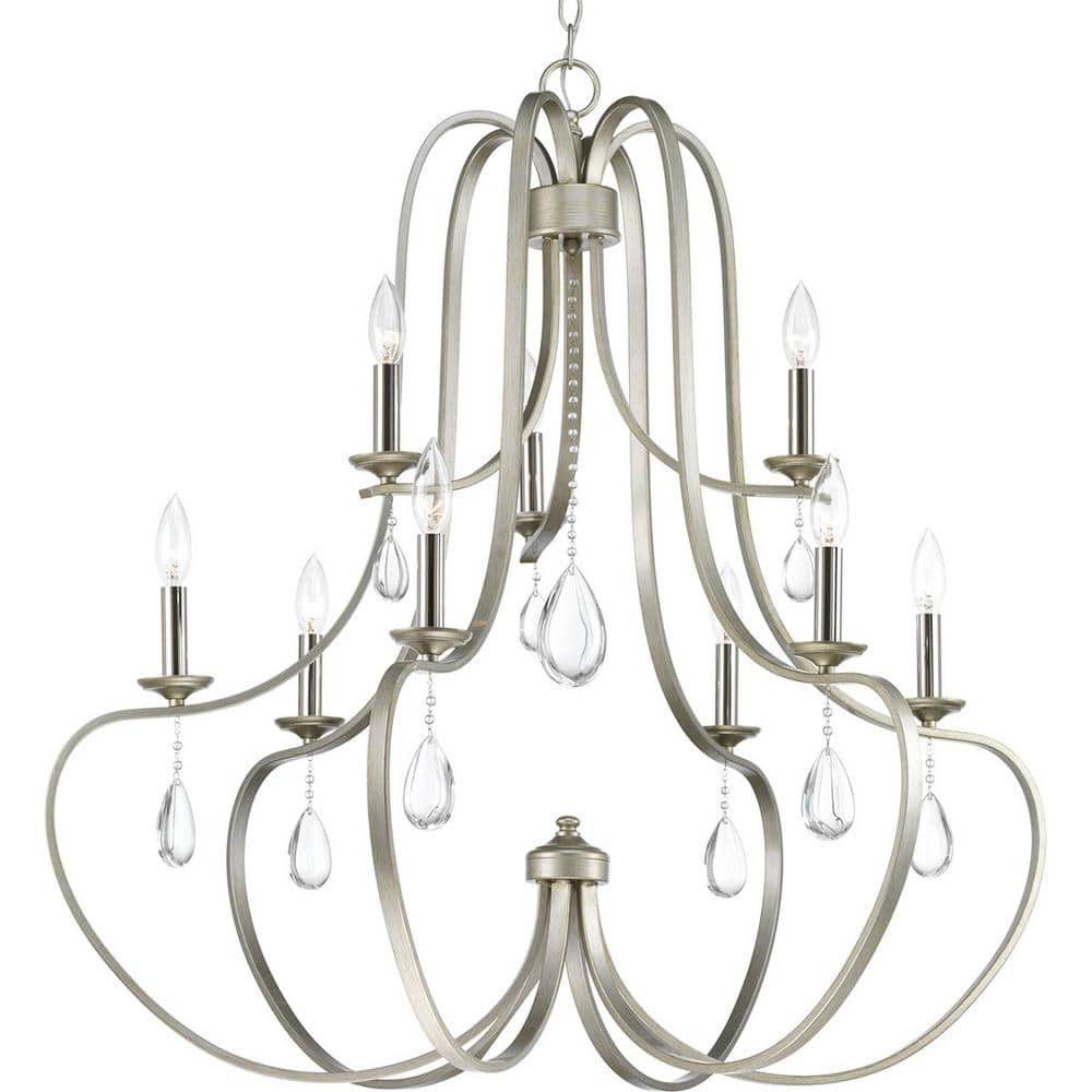 Antique Bronze Nine-Light Crystal Chandelier with Teardrop Accents