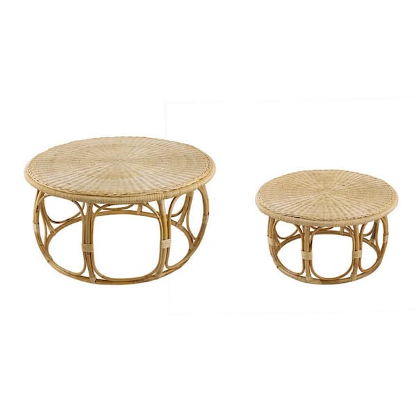 71.5 in. Brown Round Handwoven Rattan/Wicker Coffee Table (Set of 2)