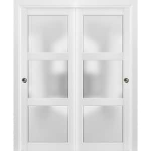 36 in. x 80 in. 3-Panel White Finished Wood Sliding Door with Bypass Hardware