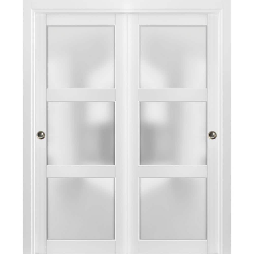 Sartodoors 2552 64 in. x 96 in. 3 Panel White Finished Wood Sliding ...