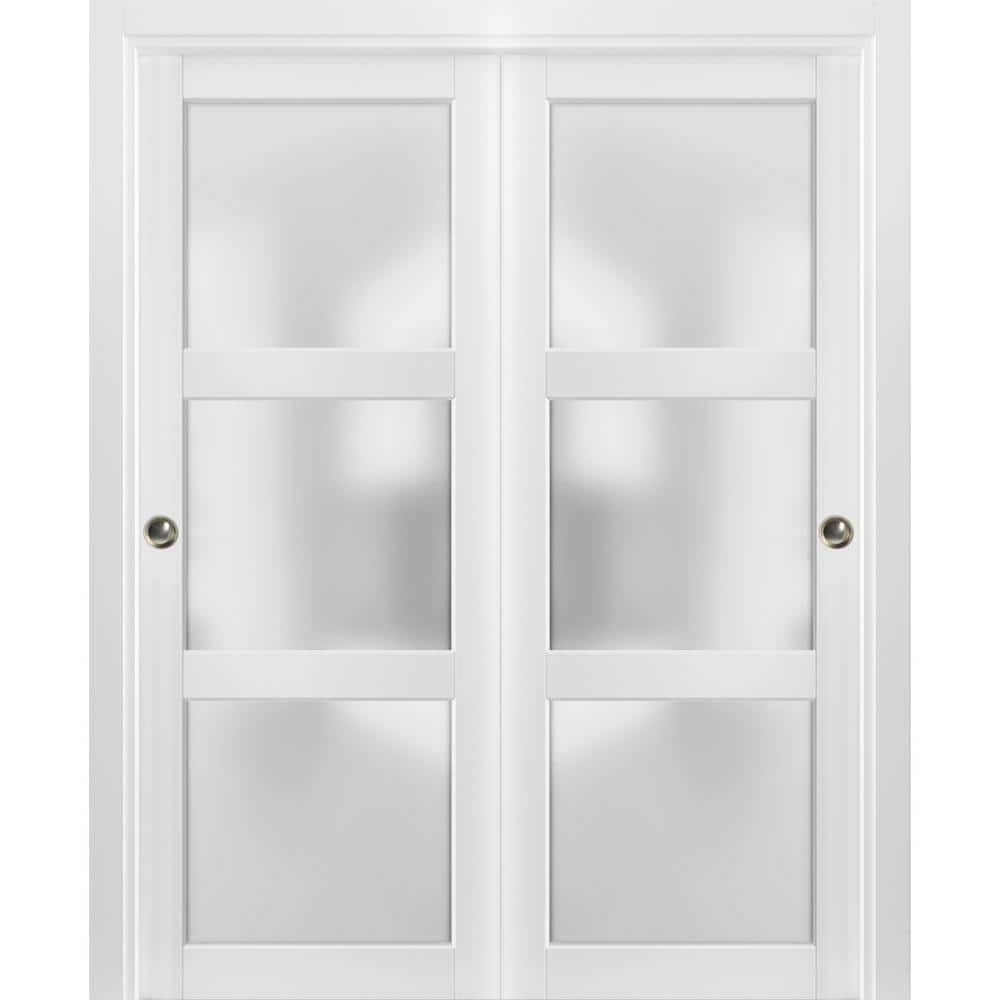 2552 84 in. x 80 in. 3 Panel White Finished Wood Sliding Door with Bypass Hardware price history on PriceWatchPro