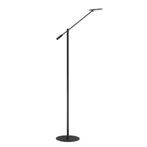 REVELATION 46 in. Black Dimmable Swing Arm Floor Lamp with Black Metal, Acrylic Shade