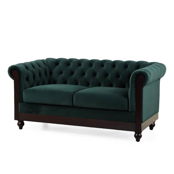 Indoor 59.5 in. Forest Green Velvet Upholstery 2-Seater Loveseat