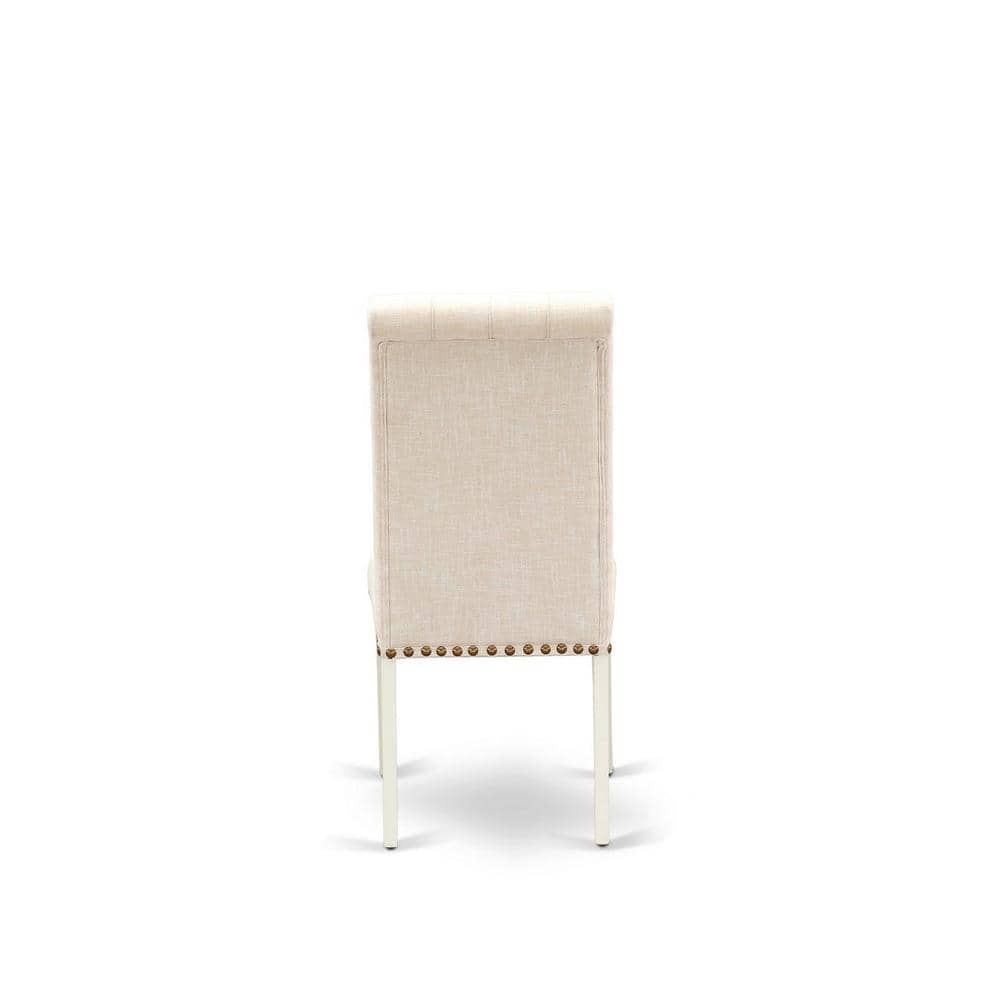 Linen White Upholstered Parsons Side Chair Set with Wood Legs