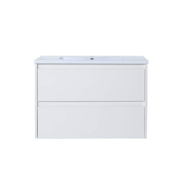 FORCLOVER 30 in. W x 18.3 in. D x 20.5 in. H Bath Vanity in Mountain Grain White with White Resin Top