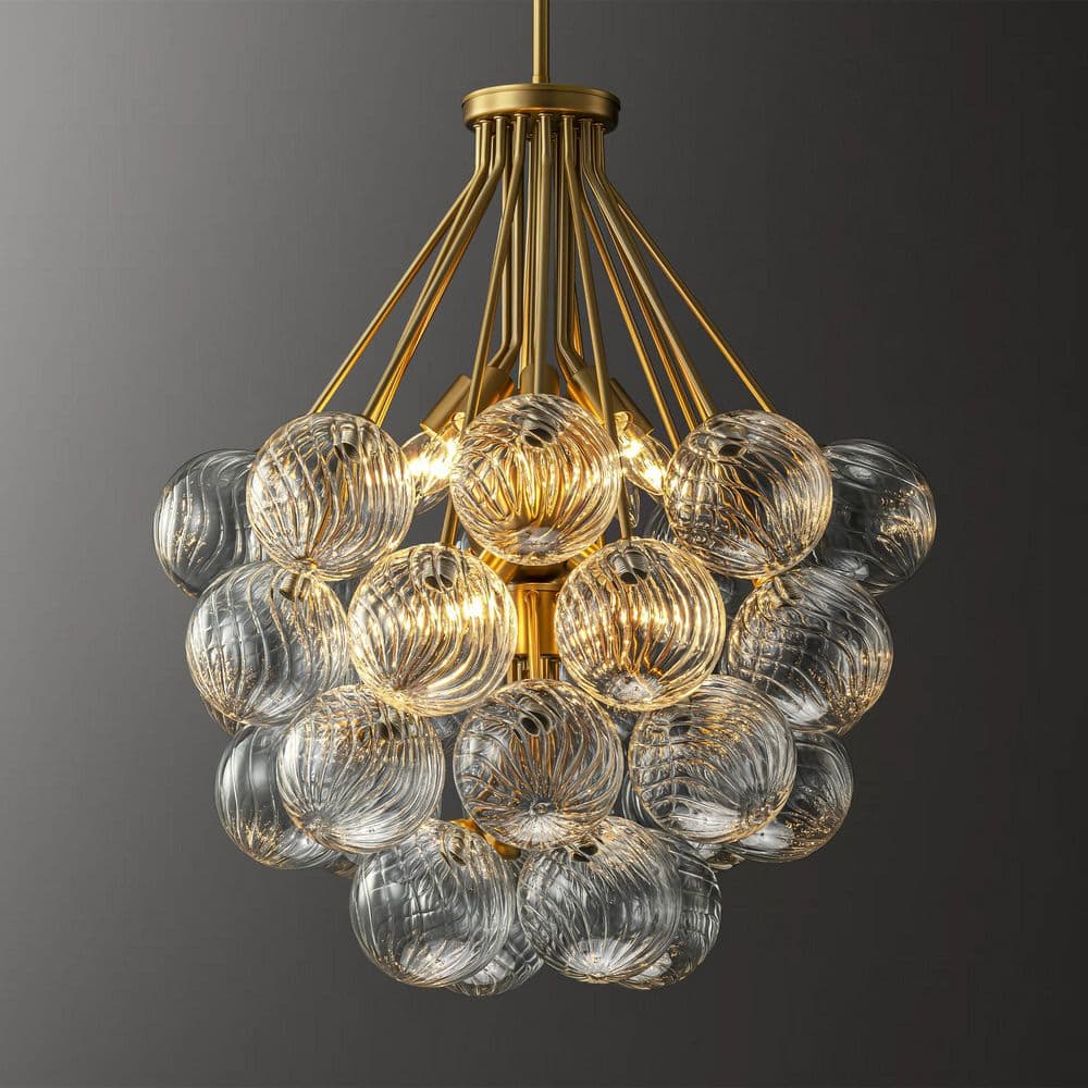 Quinn Contemporary Luxury 12-Light Brushed Gold Grape Cluster Shape Chandelier with 28 Swivel Glass Bubbles price history on PriceWatchPro