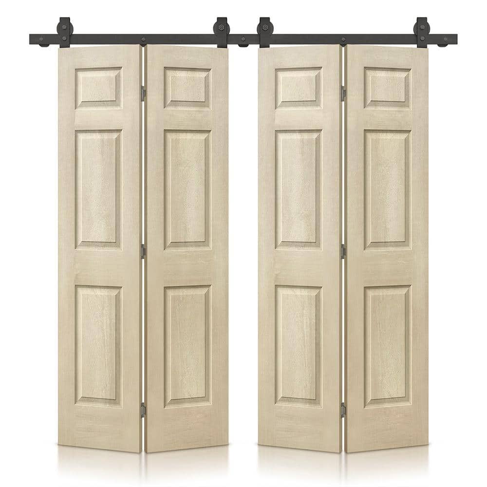 72 in. x 84 in. Hollow Core Vintage Cream Stain 6 Panel MDF Double Bi-Fold Barn Door with Sliding Hardware Kit price history on PriceWatchPro