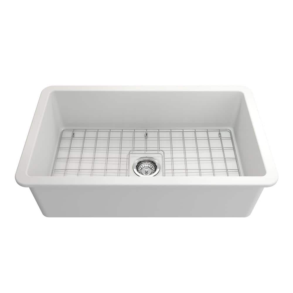 Matte White Fireclay Farmhouse Drop-In Single Bowl Sink