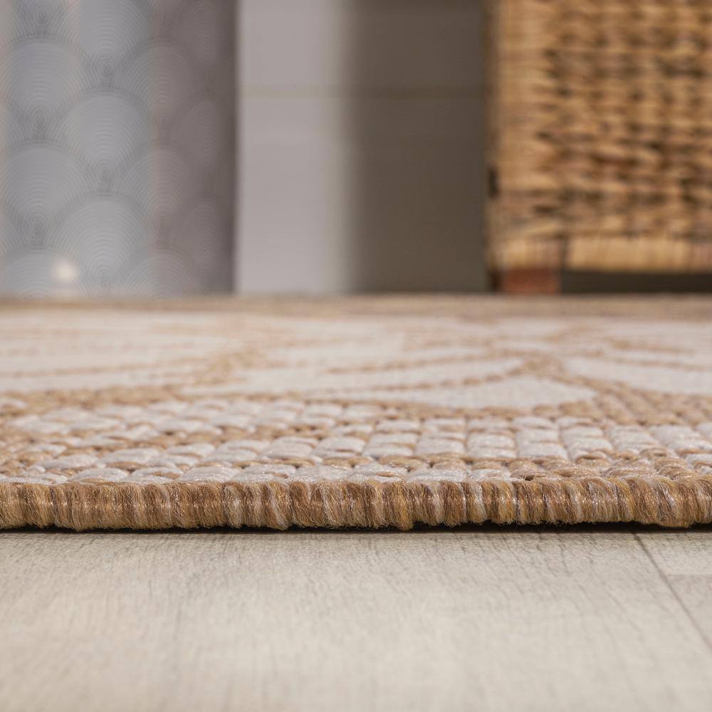 Brown and Cream Floral Synthetic Rectangular Area Rug, 5'3" x 7'7"
