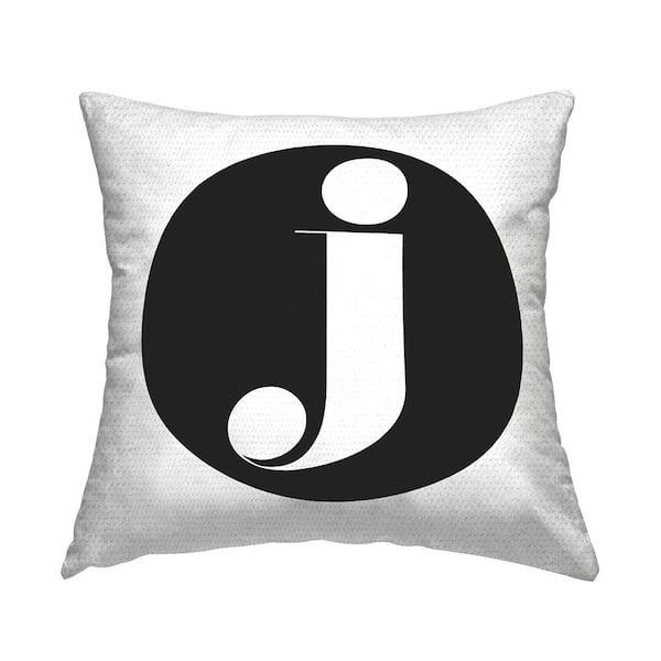 Black Initial J Square Outdoor Throw Pillow