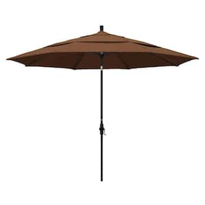 11 ft. Black Aluminum Pole Market Aluminum Ribs Crank Lift Outdoor Patio Umbrella in Teak Sunbrella