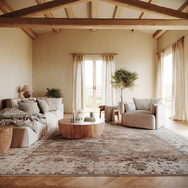 Anoukis Washable Brown 5 ft. x 8 ft. Indoor Area Rug