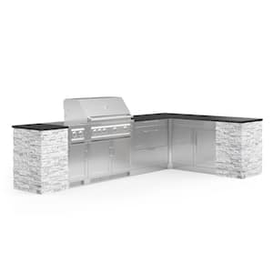 Outdoor Kitchen Signature Series 11 Piece L Shape Cabinet Set with Dual Side Burner and Grill