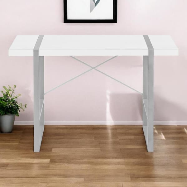 HomeRoots 49 in. Rectangular White Metal 0-Drawer Computer Desks