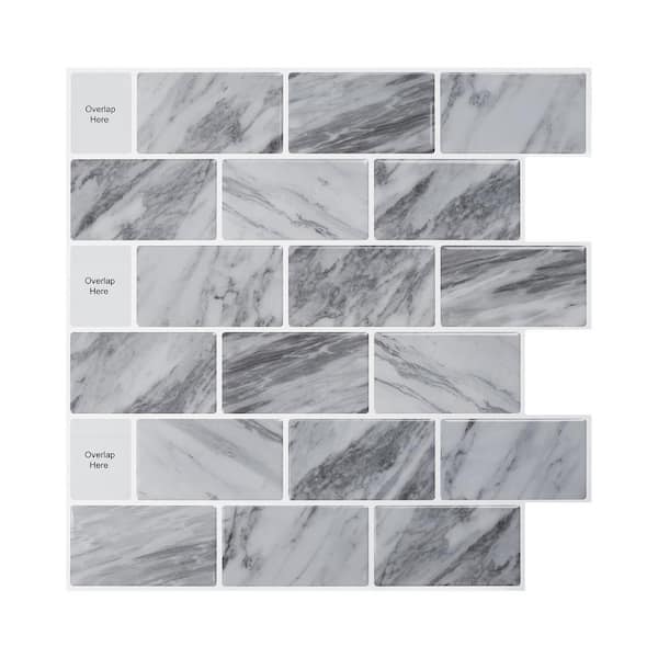 ilemong 12 in. x 12 in. Vinly Backsplash Tile for Kitchen Peel, Stick Self Adhesive Stick on Subway Tile in Gray Marble 10-Tile