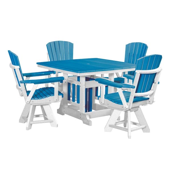 Adirondack Series White 5 Piece High Density Poly Ethylene Plastic Square Dining Height Outdoor Dining Set