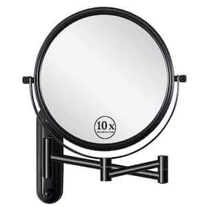 17 in. W x 6.5 in. H Round Frame with Extension Arm Wall Mounted Bathroom Vanity Mirror in Black