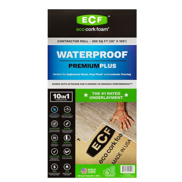 300 sq. ft. 3 ft. x 100 ft. x3.2mm Waterproof Premium Plus 10-in-1 Underlayment-Vinyl Plank, Laminate, Engineered Wood