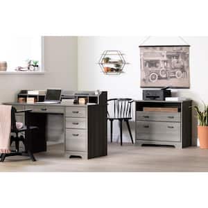 Versa Computer Office Desk with Power Bar 59.5 in rectangular, Gray Maple Laminated Particleboard 3-Drawers Desk 59.5 in