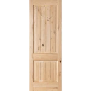 36 in. x 96 in. Knotty Alder 2 Panel Square Top with V-Groove Solid Wood Core Interior Door Slab