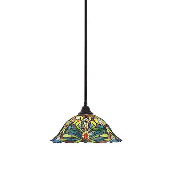 Unbranded Sparta 100-Watt 1-Light Espresso Stem Pendant Light with Kaleidoscope Art Glass and Light Bulb Not Included